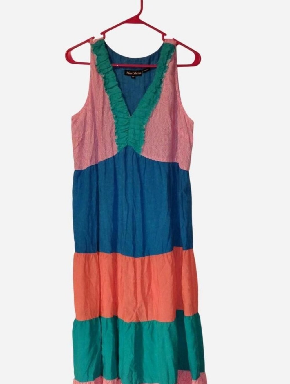 Colorblock Maxi Dress Pink Blue Coral Green Size MP